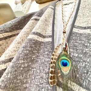 Sweet Boho Peacock/feather necklace-native/western/Navajo/Pendleton/cottage vibe